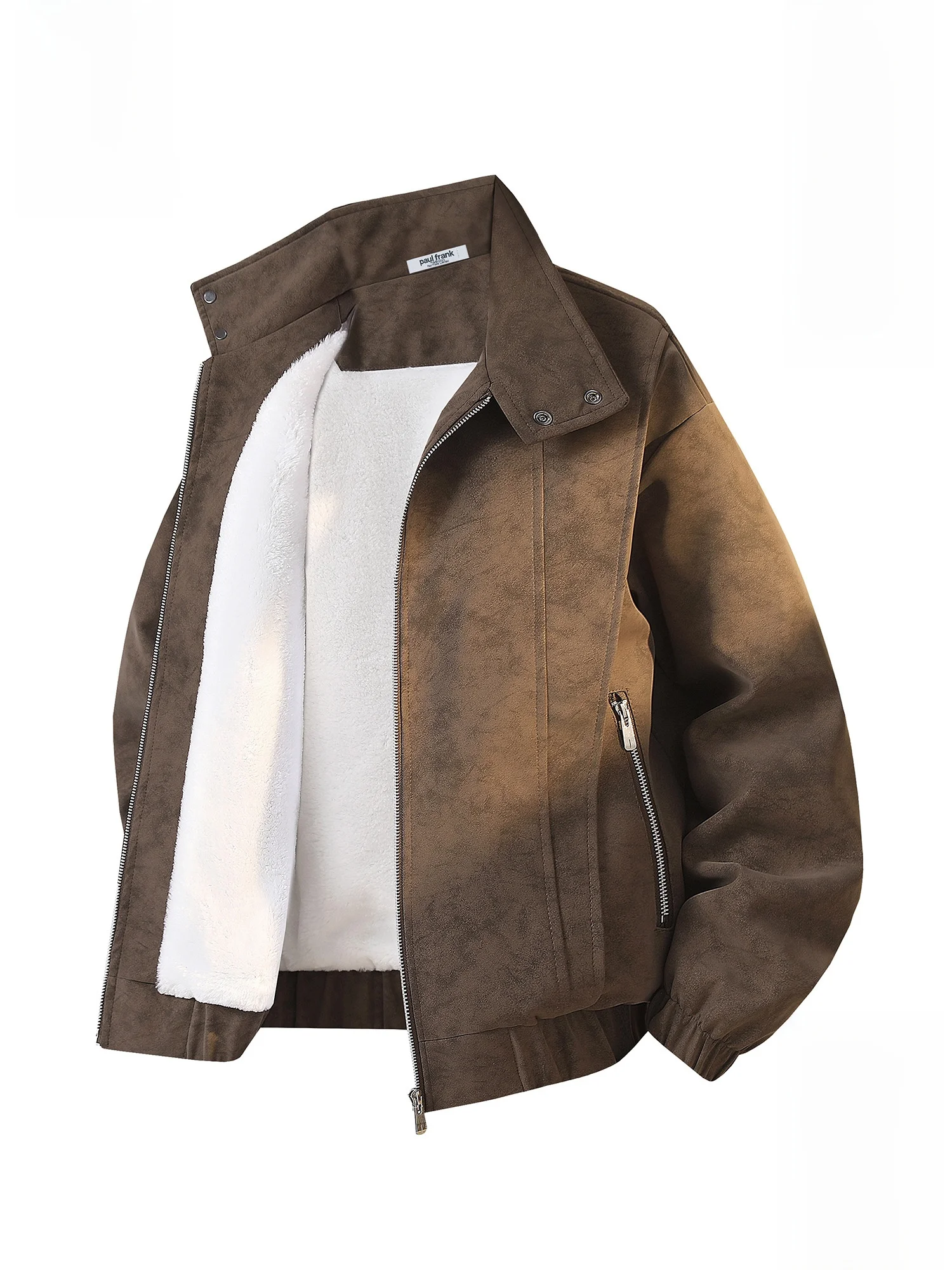 

PaulFrank Winter Warm Fce Lined Stand Collar Men's Jaet Casual PU Leather Coat Youth Faion Windproof Thiened Outerwear