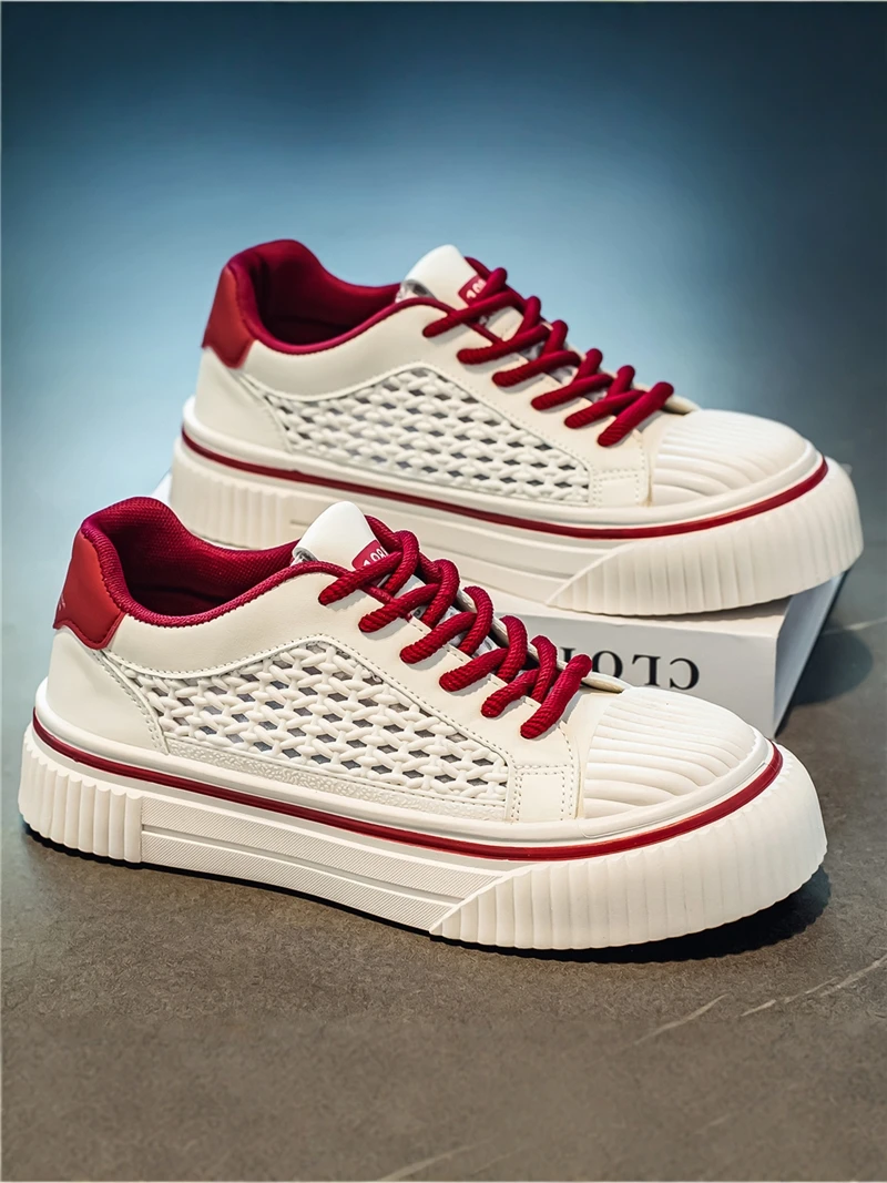 

Men's Summer 2026 New Style Mesh Breathable Thick Bottom Heightening Board Shoes Versatile Youth Sports Leisure White Sneakers