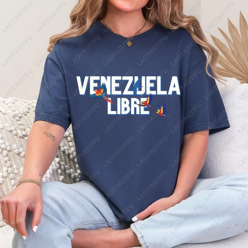 Venezolanischer Druck T-Shirt Venezuela Freiheit Unisex T-Shirts Hochwertige Baumwolle Kurzarm Tops Vintage Ästhetisches Grafik T-Shirt