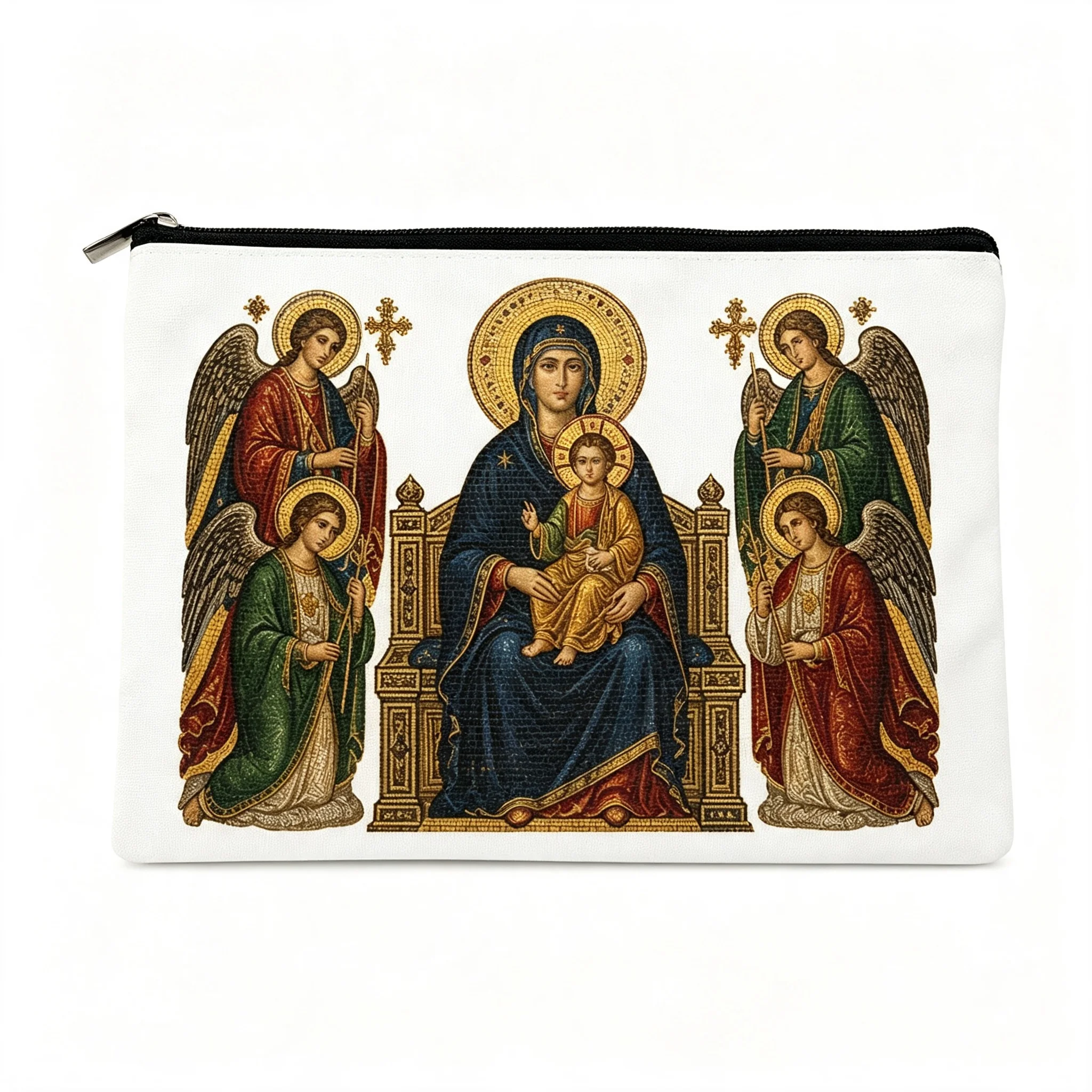 Vintage Medieval Religious Icon Print Canvas Makeup Bag Zipper Cosmetic Pouch Portable Travel Toiletry Storage Bag for Women