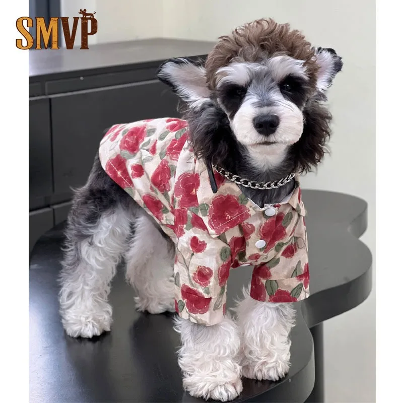 

Korean Vacation Style Rose Print Casual Vacation Style Summer Breathable Shirt Can Be Worn By Small Medium and Large Dogs