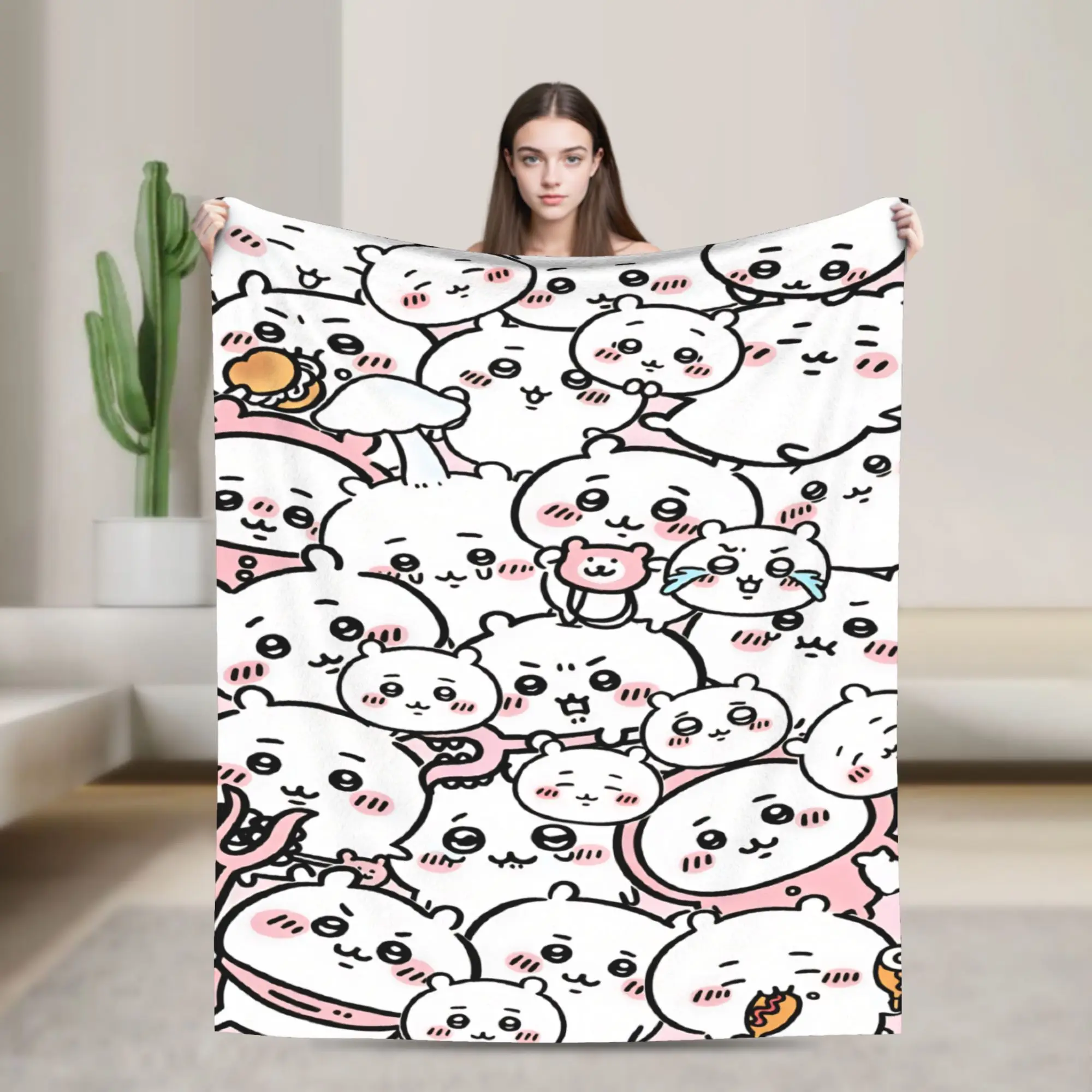 Chiikawa Flannel Blankets  Super Warm Throw Blanket for Home Decor Travel Novelty Bedspread Sofa Bed Cover