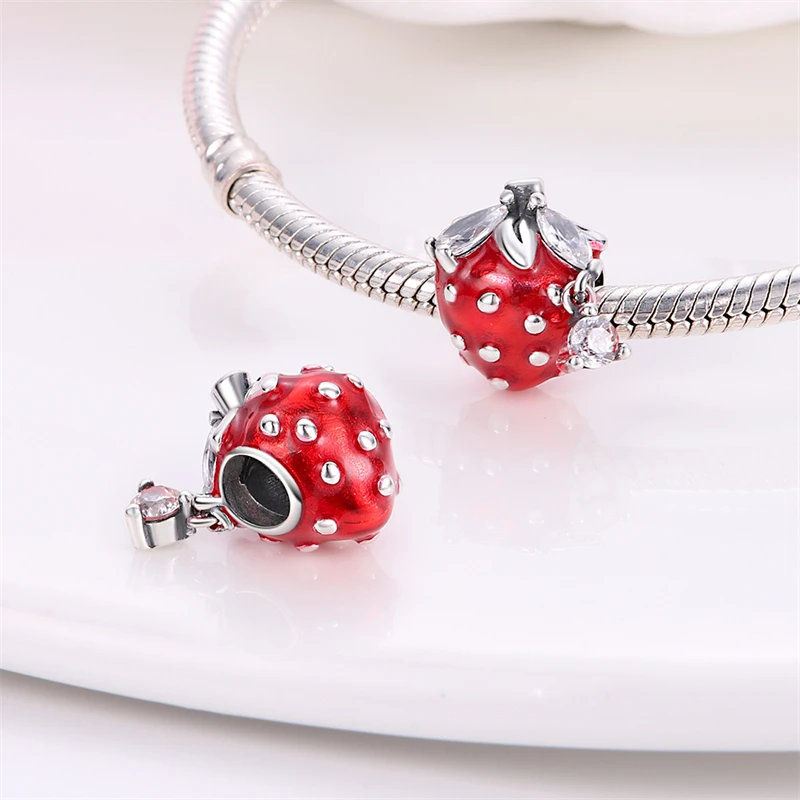 

Hot Sale 925 Stering Silver Fruit Series Cherry Strawberry Apple Charms Beads Fit Original Bracelets DIY Birthday Jewelry Gifts