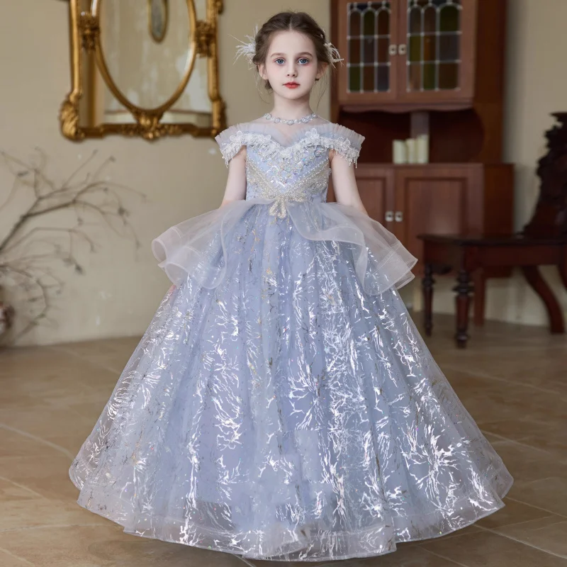 

Girls' Evening Dress Host Gorgeous High-End Light Luxury Niche Girl Princess Dress Children's Piano Performance Costume