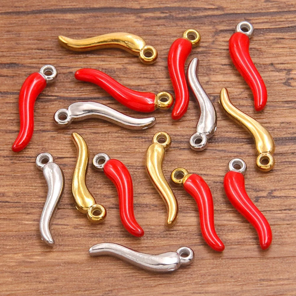 10pcs Stainless Steel Red Pepper Charms for DIY Jewelry Making Women Necklace Accessories Bracelet Findings Supplies Crafts