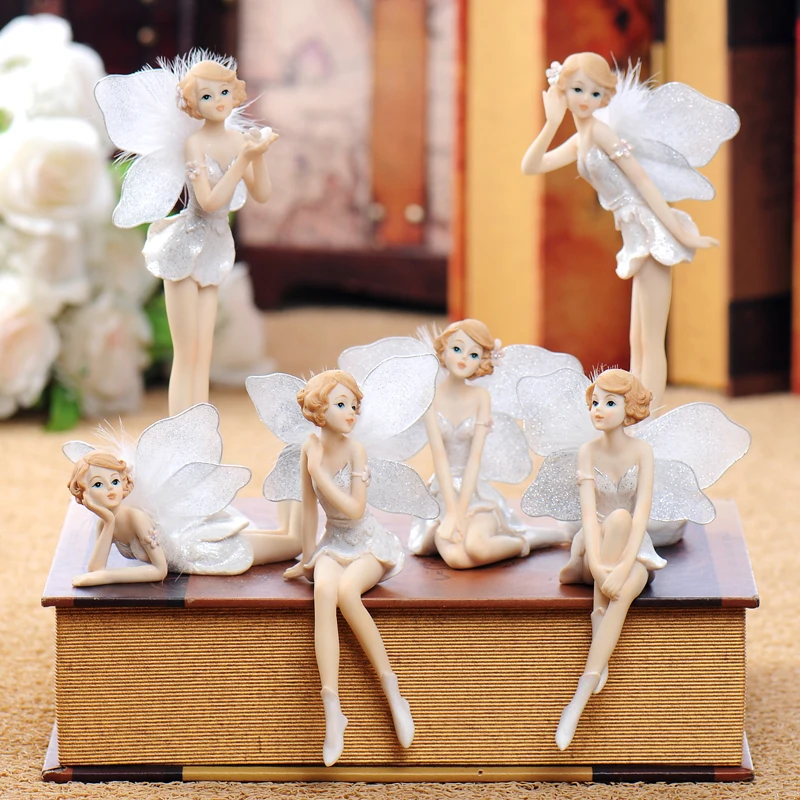 European Cute Elf Girls Resin Angel Figurines Office Desk Fairy Statue KTV Bar Ornaments Decor Home Furnishing Decoration Crafts