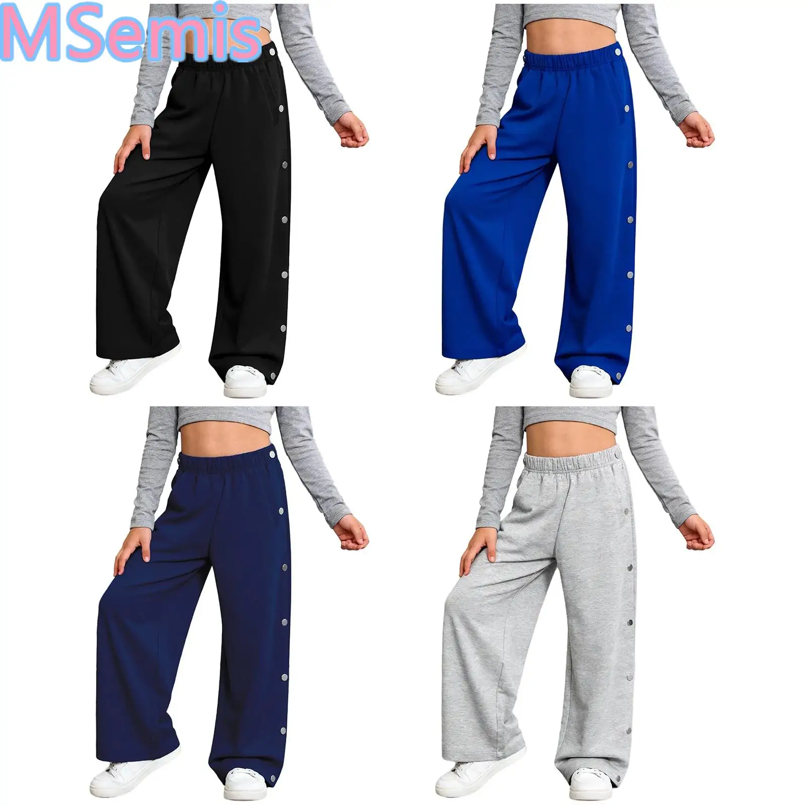 

Unisex Kids Special Needs Adaptive Clothing Tear-Away Side Press Button Pants Elastic Waist Straight-Leg Sweatpants Boys Girls