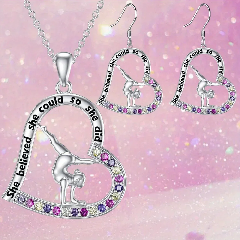 Fashion1set Fashion And Delicate Gymnast Pendant Necklace And Earrings, Versatile And Easy-to-wear, Combine Well With Any Outfit