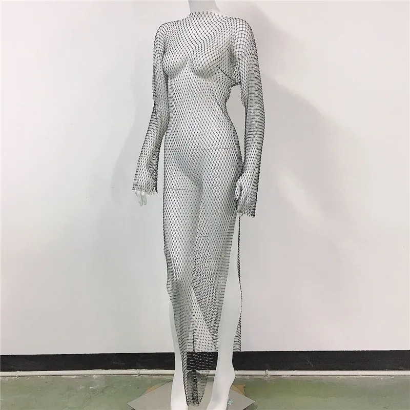 slim fit dress slacks Sexy See Through Rhinestone Club Split Dress Women Crystal Glitter Eve main image 0