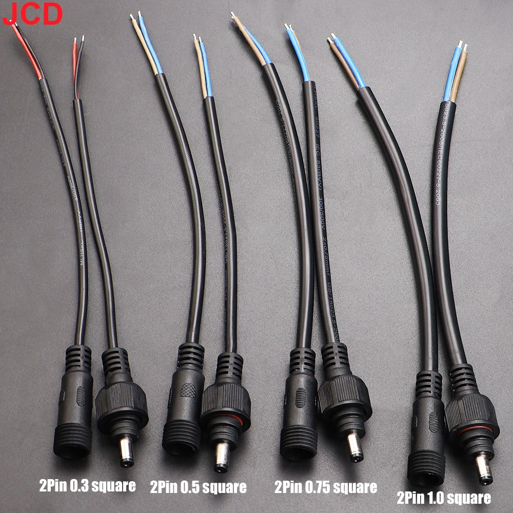 JCD 2Pin DC Power Plug 55*21mm 12V Connector IP67 Male Female Terminal Butt Joint Monitoring Line 1-5M Extension Cord Waterproof