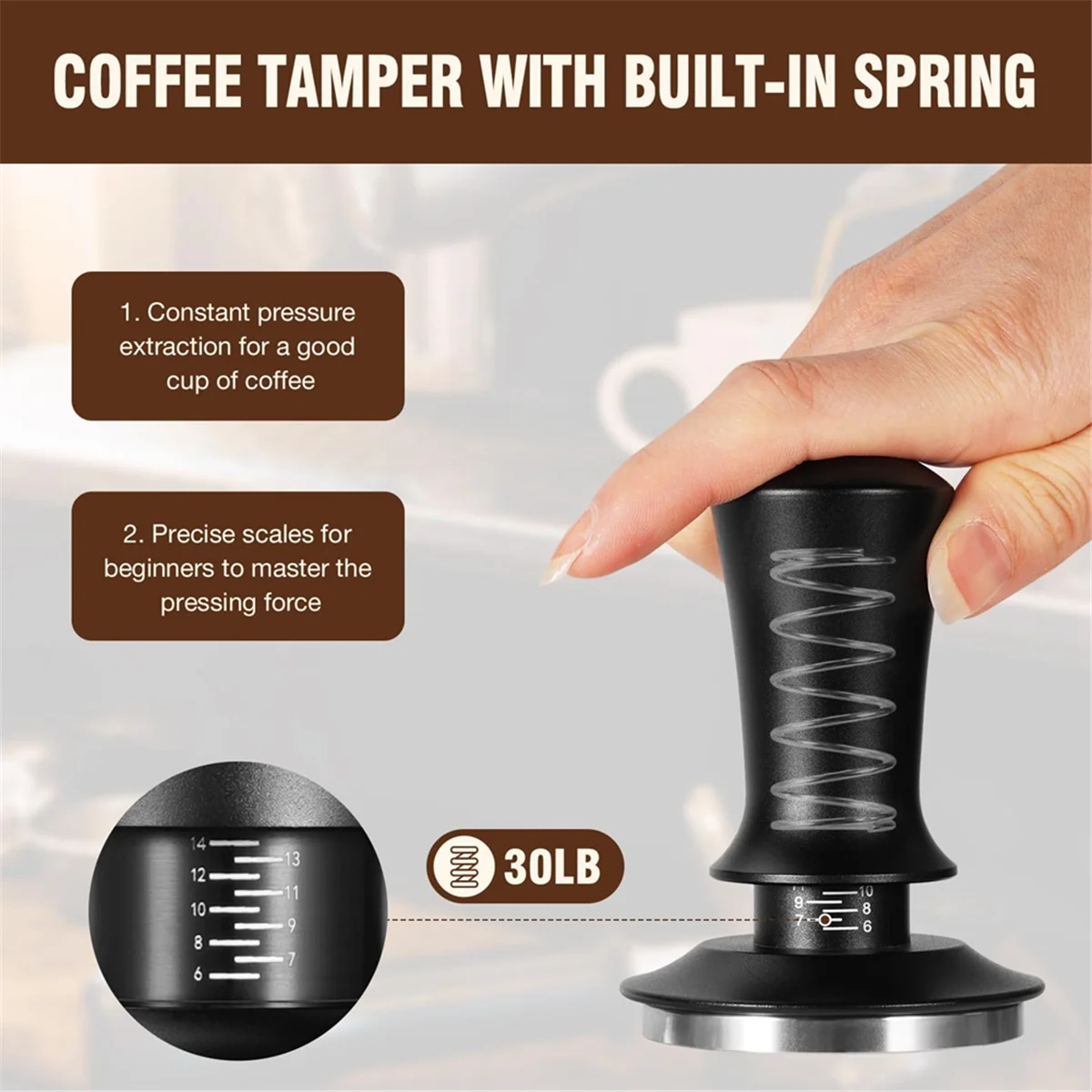 N85R 51mm Espresso Tamper and Stirrer Set, Espresso Coffee Tamper with Flat Spring Loaded Stainless Steel Base