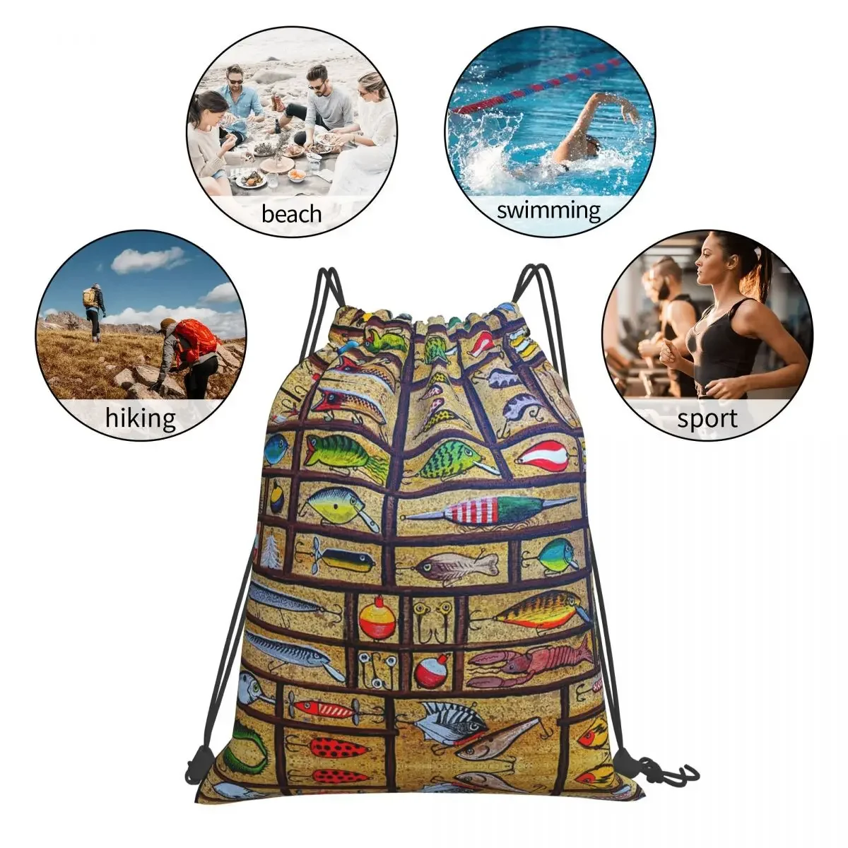 Portátil Pesca Iscas Coleção Mochilas, Sacos De Cordão, Pacote De Bolso, Diversos Saco, Bookbag para Viagem, Escola