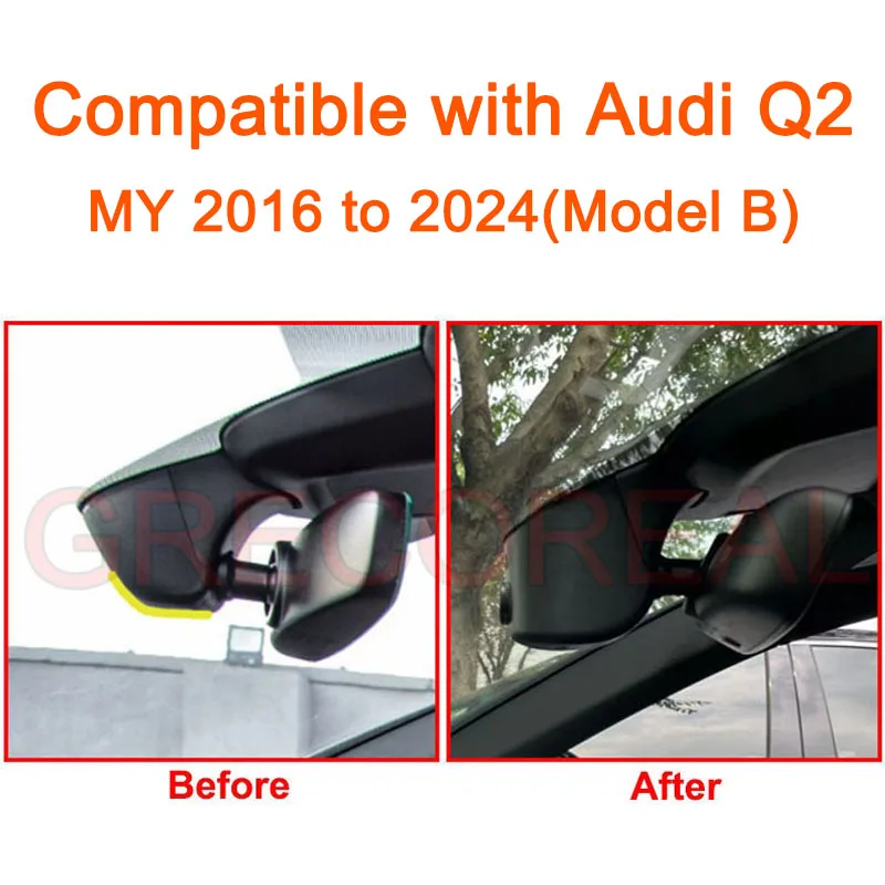 GRECOREAL 4K Dash Cam voor- en achtercamera 2160P WiFi Dual Dashcam APP-bediening Eenvoudig te installeren Plug Play Compatibel met Audi Q2