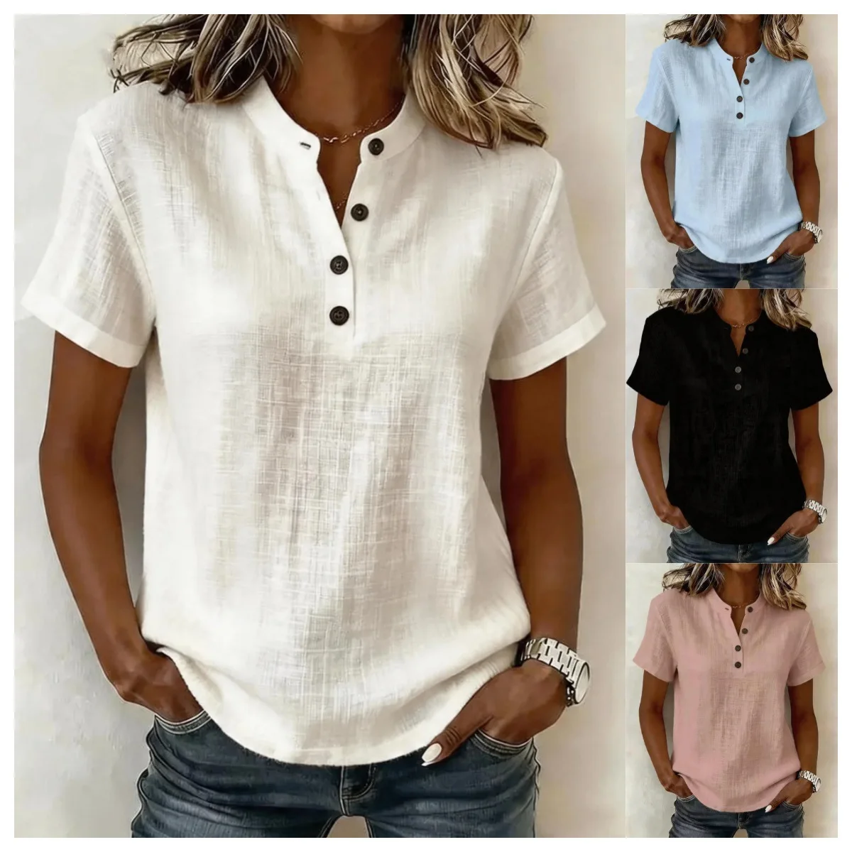 

2026 Summer New Breathable V-Neck Short Sleeve T-Shirt For Women, Loose And Versatile Casual Top