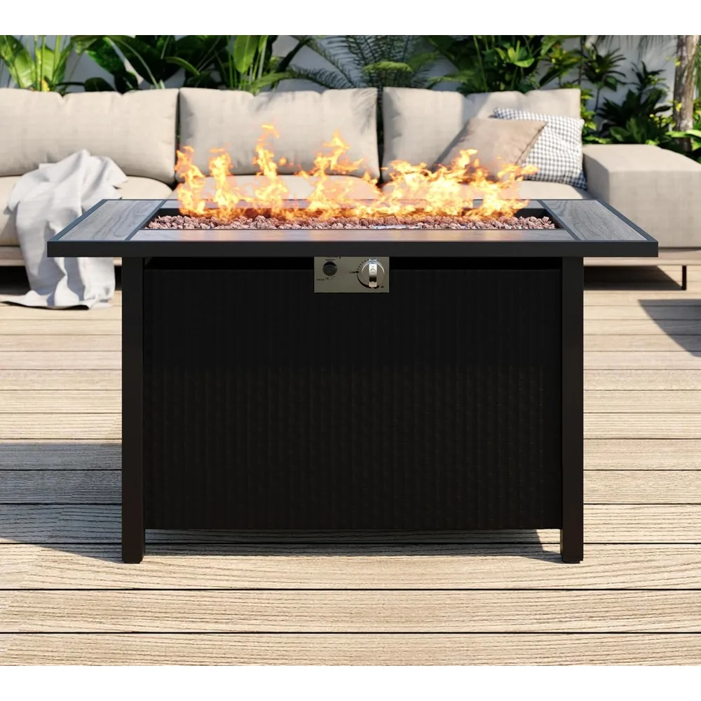 

45 Inch Gas Fire Pit Table, Patio Outdoor Propane Fire Pits with Removable Lid & Waterproof Cover, 50000 BTU with Lava Rock and