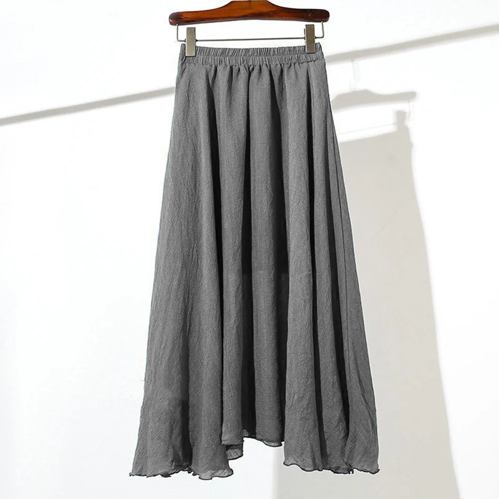 Black White Pink Dance Performance Long Skirt Women Elegant Pleated Elastic Waist Wave Sun Skirt Girl A-line Loose Midi Skirts