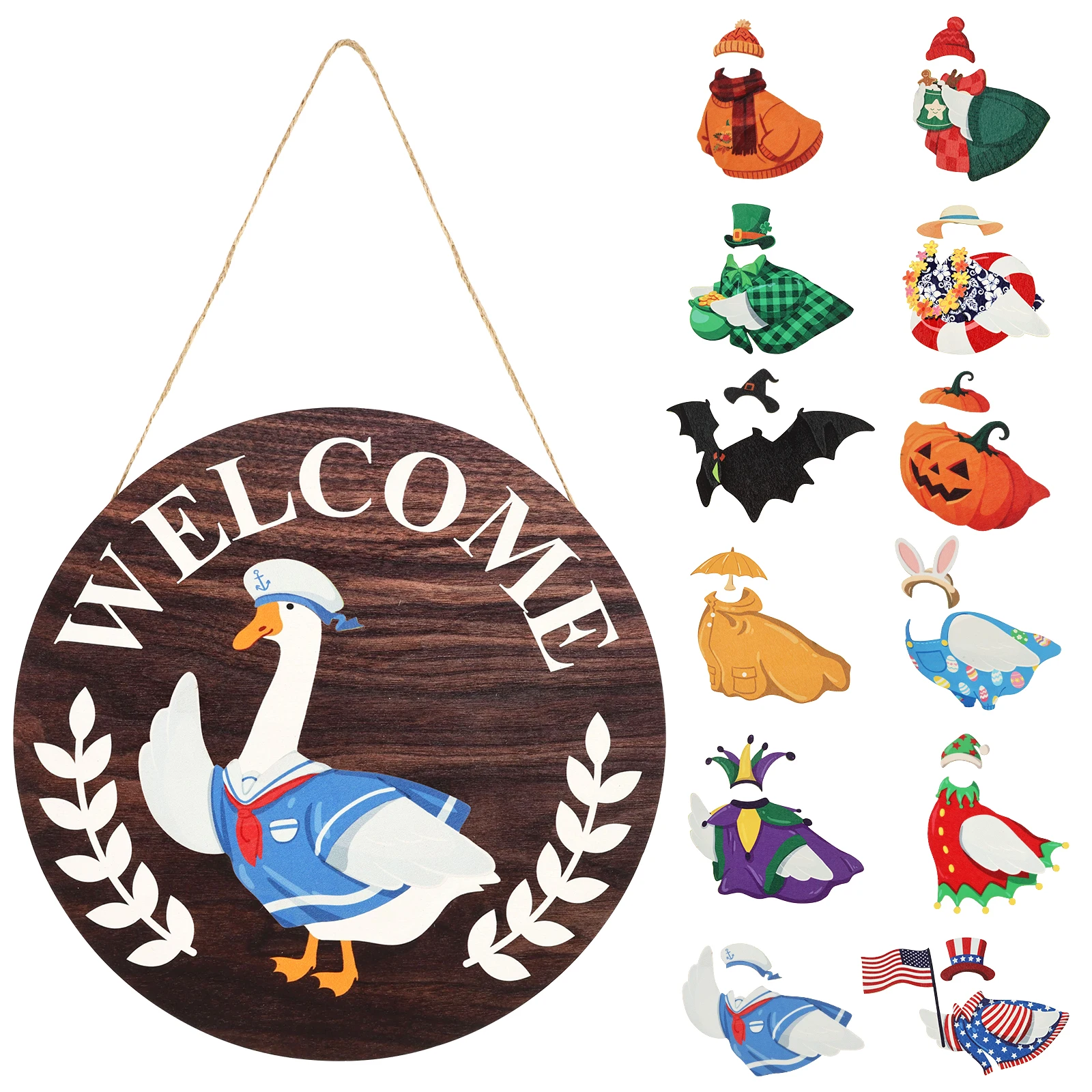 Interchangeable Wooden Door Sign with Magnetic Piece for Holiday Decoration Interchangeable Door Sign Seasonal Door Sign Round