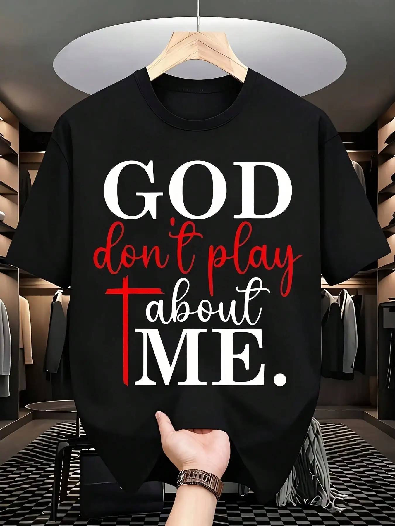 Short Sleeve Crew Neck Tee, God Dont Play About Me Christian Faith Print Spiritual Religious Top, Holiday Gift For Friends Family Daily Wear