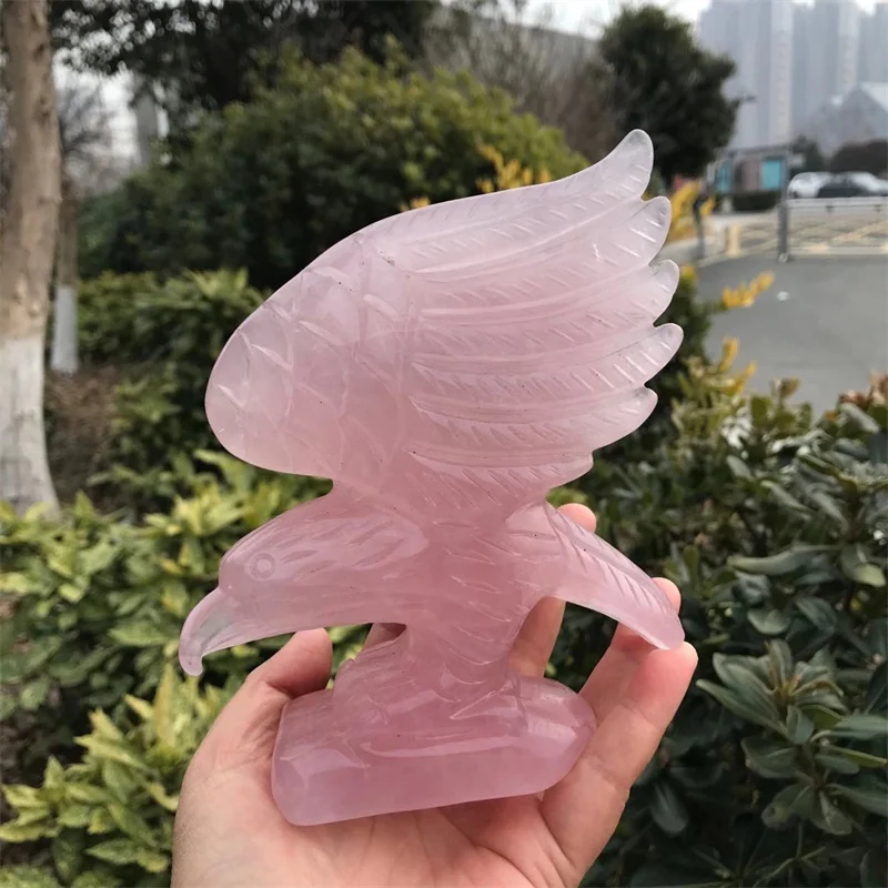 Natural Rose Quartz Eagle Crystal Carving Cure Christmas Home Decoration Tabletop Ornament Crafts Gift 1PCS