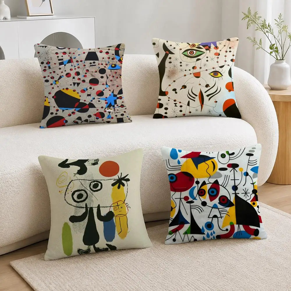 Art Joan Miro Painting Cushion Cover Soft Plush Cushion Covers Fluffy Throw Pillow Cases for Sofa Bedroom Home Decor