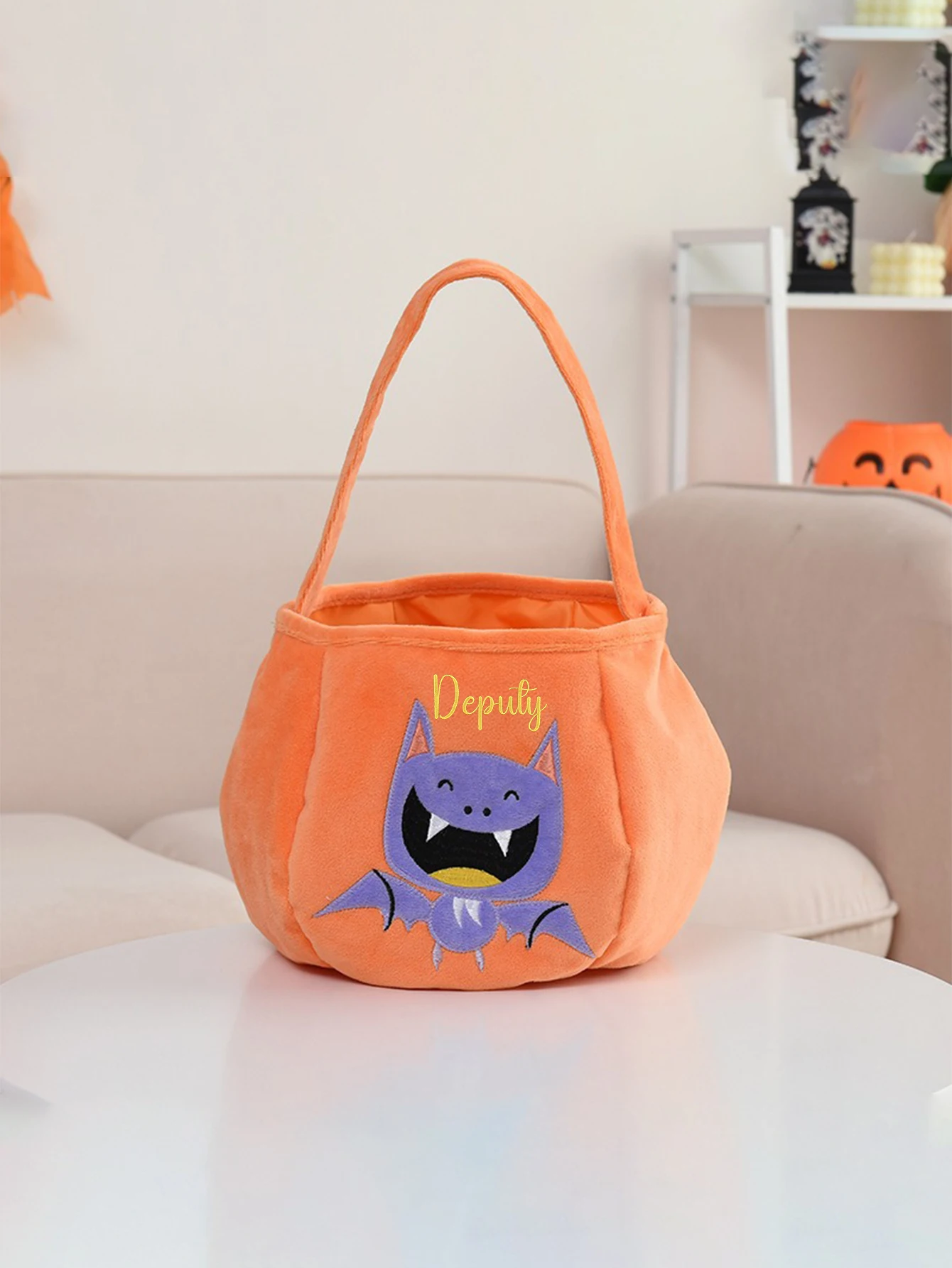 (Please private message customer service) Embroidery DIY graphic customization, Halloween pumpkin shoulder bag