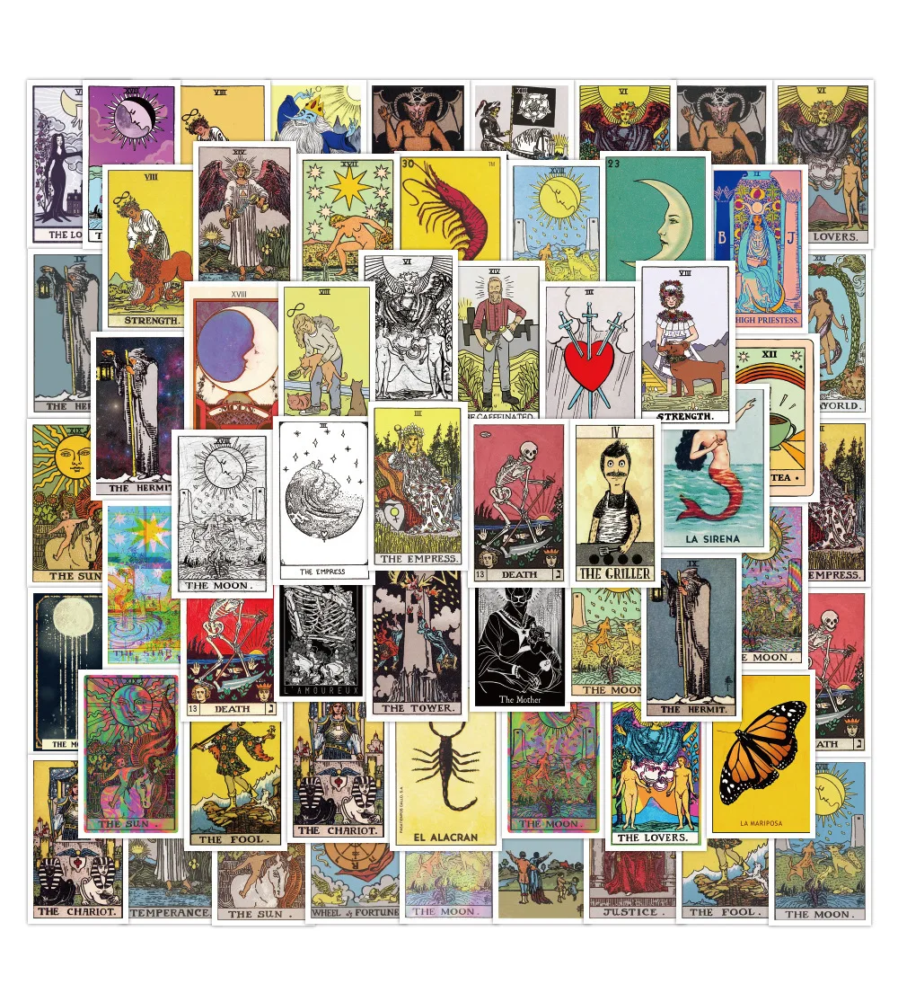 50Pcs Tarot Card Graffiti Stickers Set Waterproof for Skateboard Notebook Luggage Water Cup Fridge DIY Decals