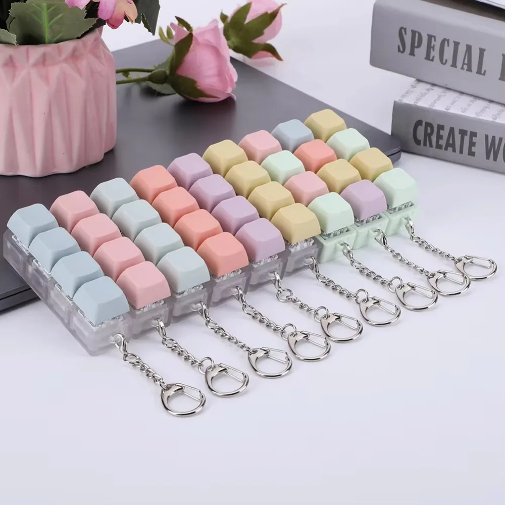 New 4Keys Keycap Pinch Relief Stress Finger Keyboard Fidget Keychain DIY Mechanical Button Keycap