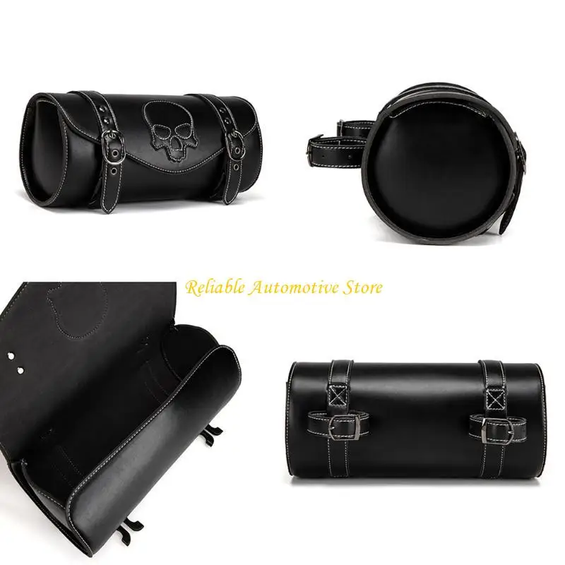 

M68B Front Fork Handlebar Bag Motorcycle Front Bag Tool Bag Skull Pattern Saddlebag PU Storage Motorbike Tool Bag