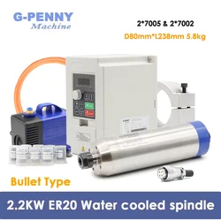 G-Penny 2.2kw ER20 D80 Water Cooled Spindle Bullet type 220v 380v Wood /Stone Working Water Cooling Spindle Motor