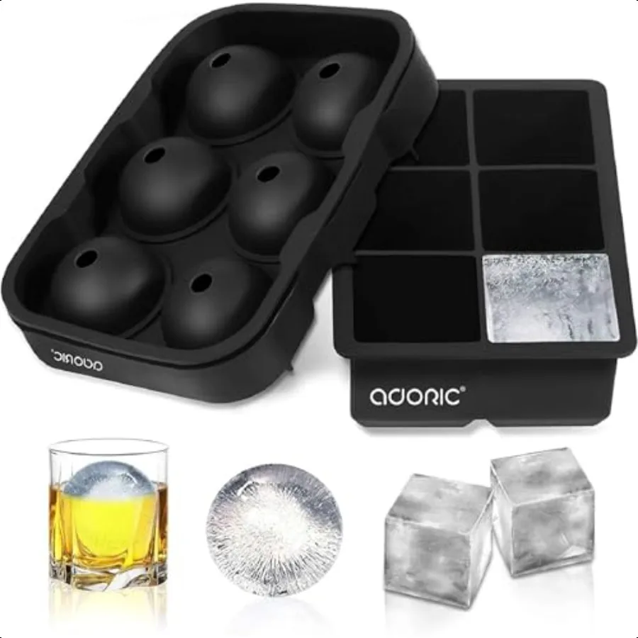 

Ice Cube Tray Large Square Ice Tray and Sphere Ice Ball Maker with Lid for Whiskey and Homemade Reusable Easy Demold Silicone I