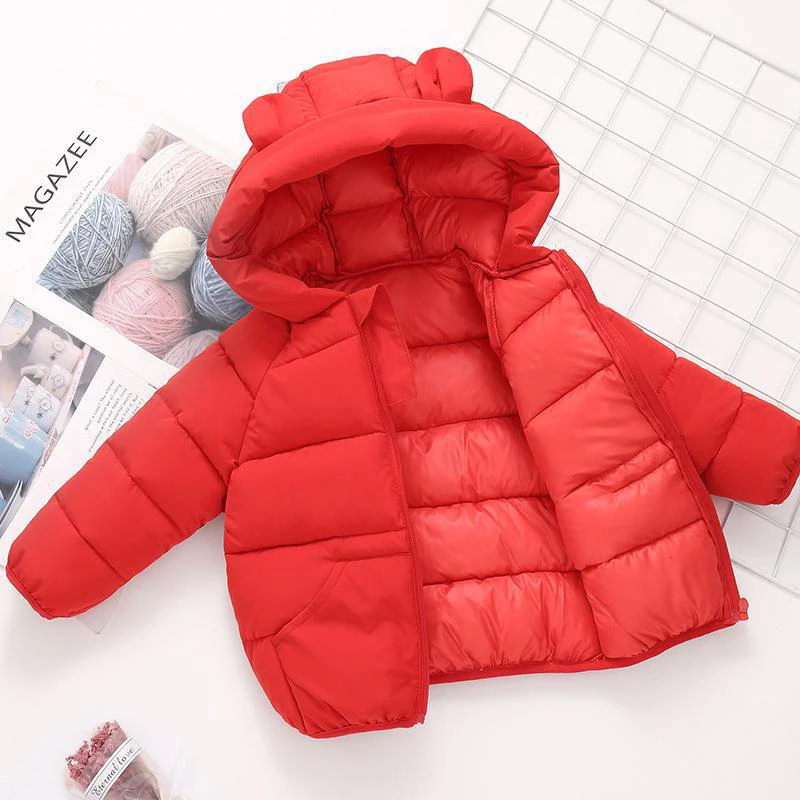 Winter hooded warm jacket cartoon printing Korean version cotton coat boys girls 0-7 year old Beibei fashion children\'s clothing