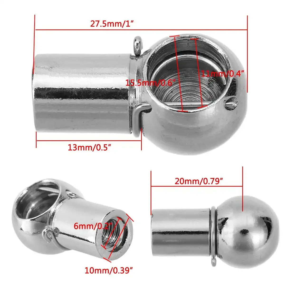 범용 실버 부트 보넷 트렁크 가스 스트럿 엔드 피팅 볼 핀 조인트 밸브 용수철 홀더, M6, M8, 2 개