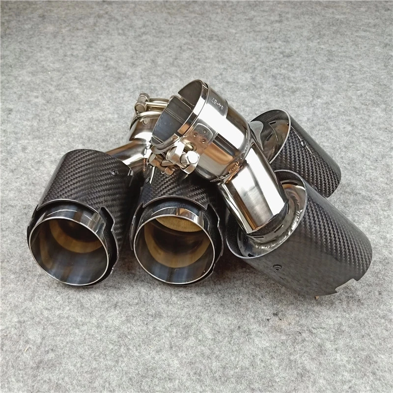 1 Pair inlet 63mm Glossy Carbon Fiber Y Exhaust Tips 304 Stainless Steel For Cars Tuning Muffler Nozzles Exhaust Pipes