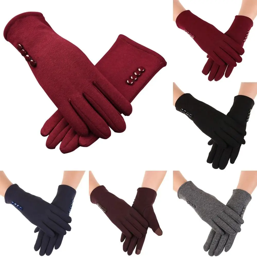 Autumn Winter Thick Full Finger Mittens Fleece Solid Color Furry Warm Mitts Women Mittens Outdoor Sport