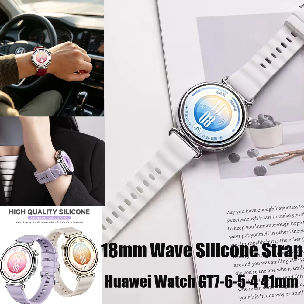 18mm Wellen-Silikonarmband für Huawei Watch GT7-6-5-4 41mm, Atmungsaktives Ersatzarmband für Huawei GT5 Pro 42mm OPPO Watch X3 Mini