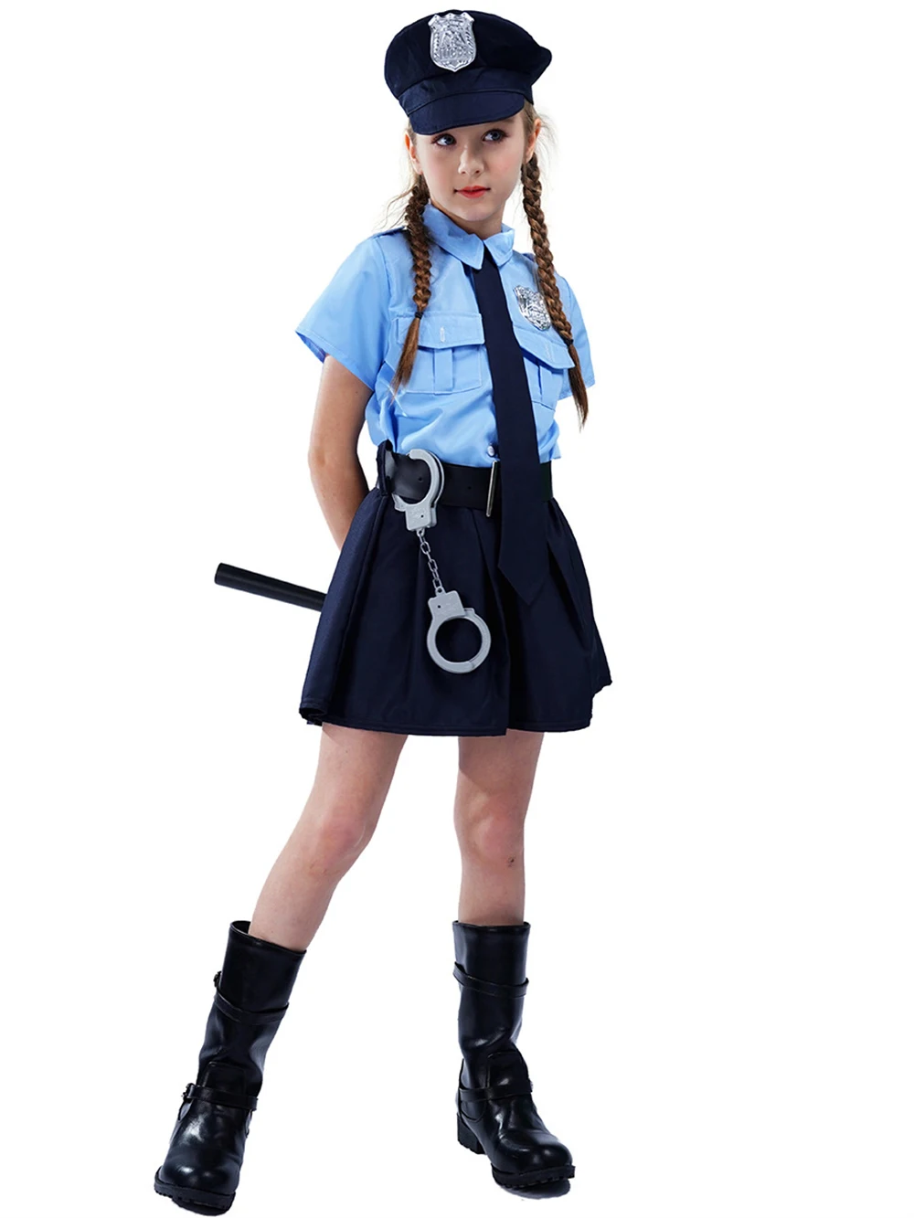 

Halloween Children's Fancy Dress Up Police Costume Cosplay Girls Cops Uniform Suit Cool Career Role-playing Occupation Outfits