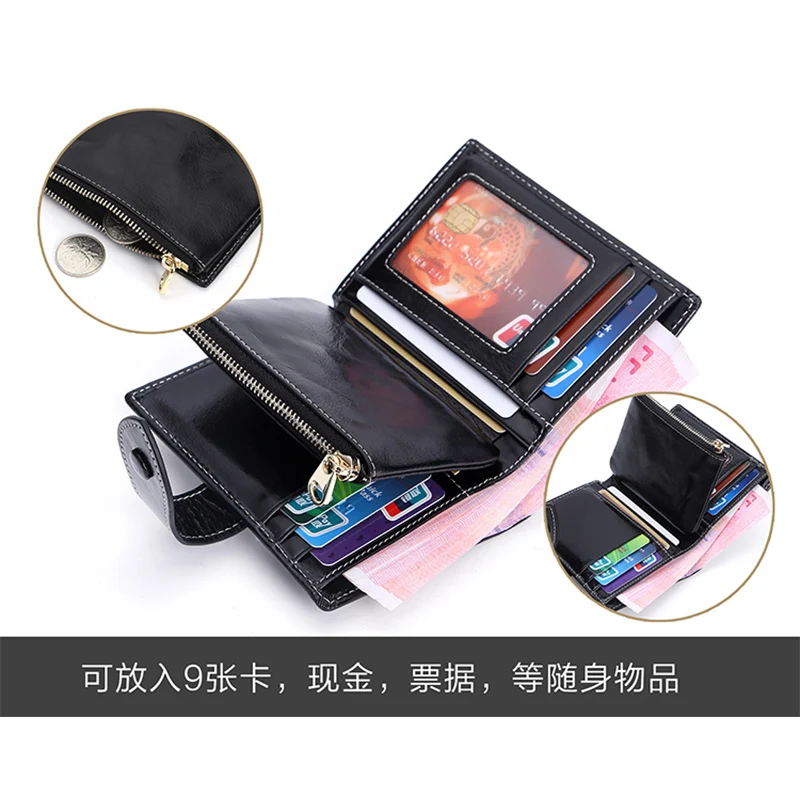 Leather Wallet Women's Vintage Zero Wallet Short Multi functional Headcoat Cowhide Oil Wax Leather Multi slot Wallet Fashion