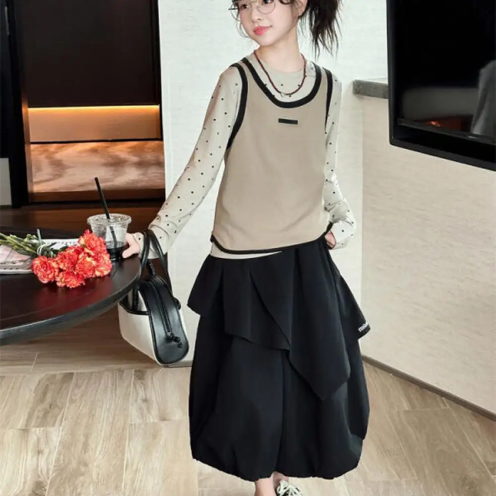 

Kawaii модная футболка для девочек, комплект юбки с цветочным бутоном, студенческий осенний повседневный топ с героями мультфильмов, платье принцессы, комплект из 2 предметов, детская одежда