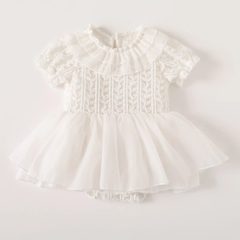 2026 New Summer 0-24M Children Clothes Infant Baby Girls Bodysuits Short sleeved cotton mesh splicing Toddler Baby Girls Jumpsui