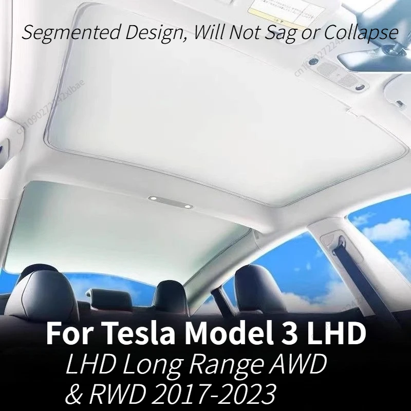

Split Sunroof Sunshade Full Sun & Heat Blocking For Tesla Model 3 LHD Long Range AWD & RWD 2017-2023 Silicone-backed suede