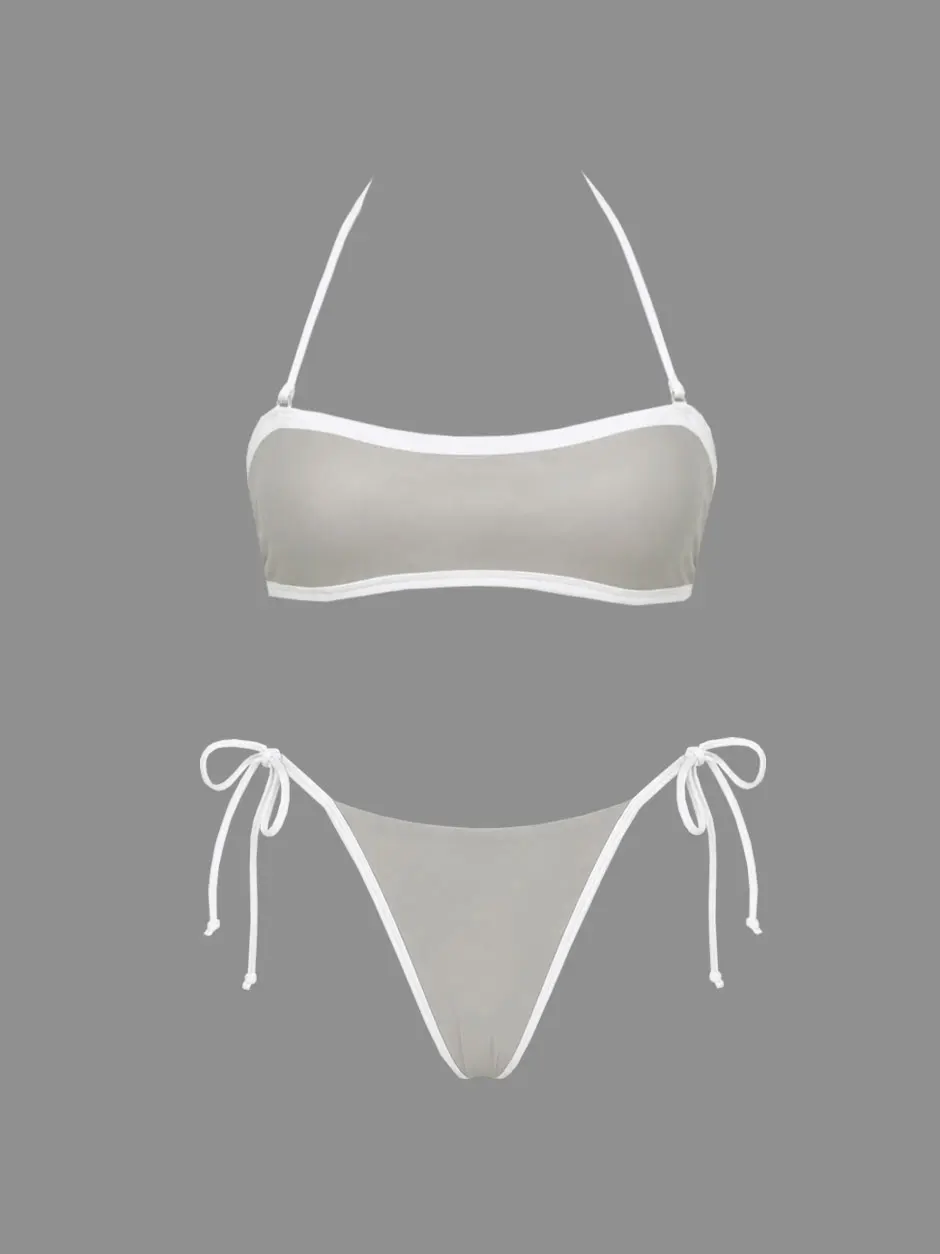 

Fashion Color Block Bikini Women's Swimsuit Vintage Lady Low Waist Biquini Bathing Suit Classy Mujer Swimwear Vacation Beachwear