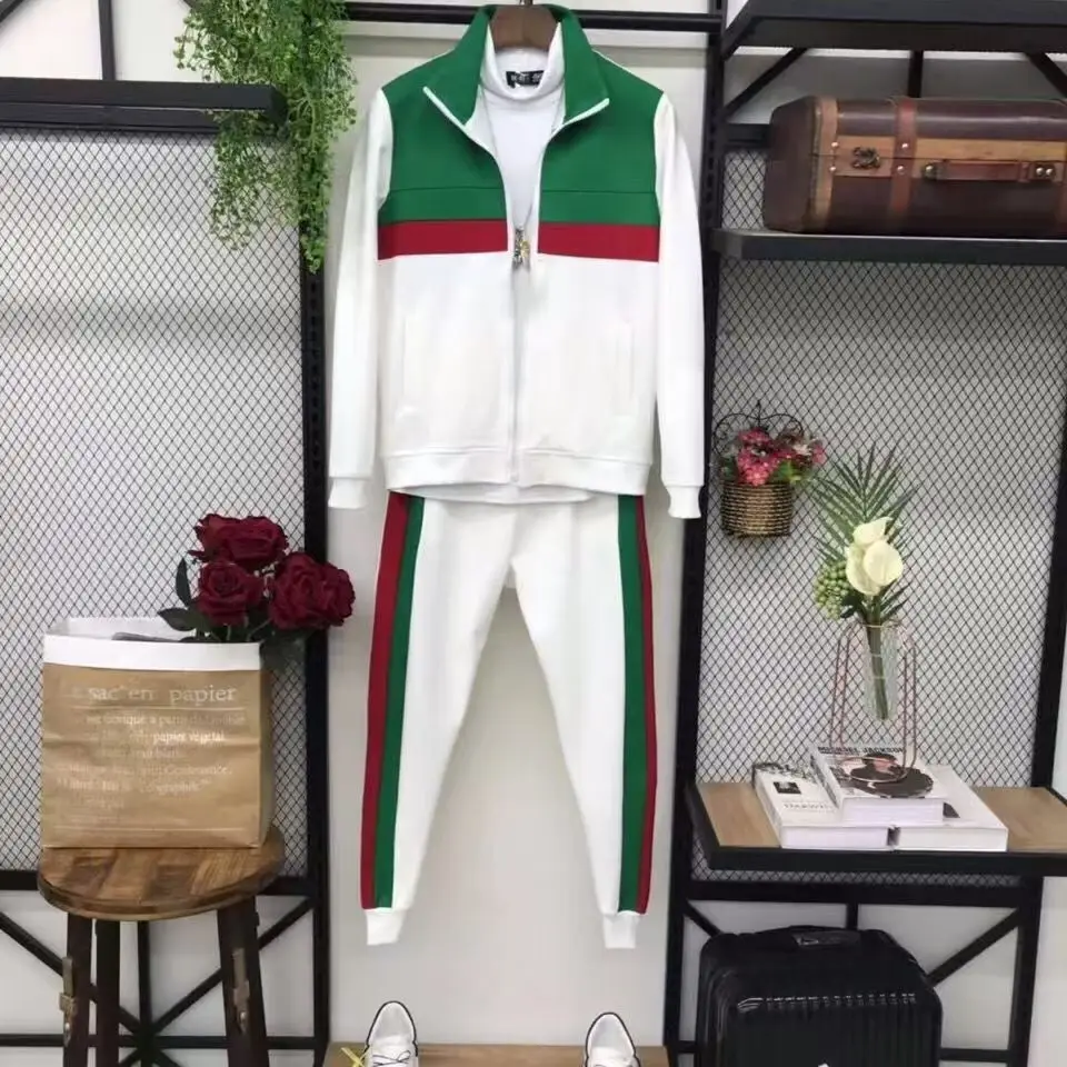 Primavera otoño 2025, nueva ropa deportiva para hombre, conjunto de chaqueta informal, estilo de pareja, pantalones largos a rayas de Color, conjunto de dos piezas