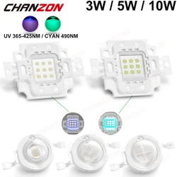 Chip Led cian Uv de alta potencia 3W 5W 10W 365nm 370nm 375nm 385nm 395nm 400nm 405nm 425nm 490nm Smd bombilla de lámpara de intensidad ultravioleta