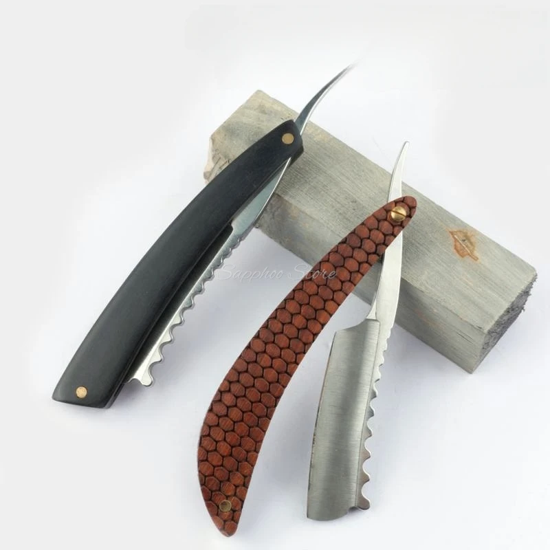 Maquinilla de afeitar profesional con borde recto y hoja de acero inoxidable 440C para hombre, afeitadora de corte de pelo y barba, mango de madera de ébano/palisandro