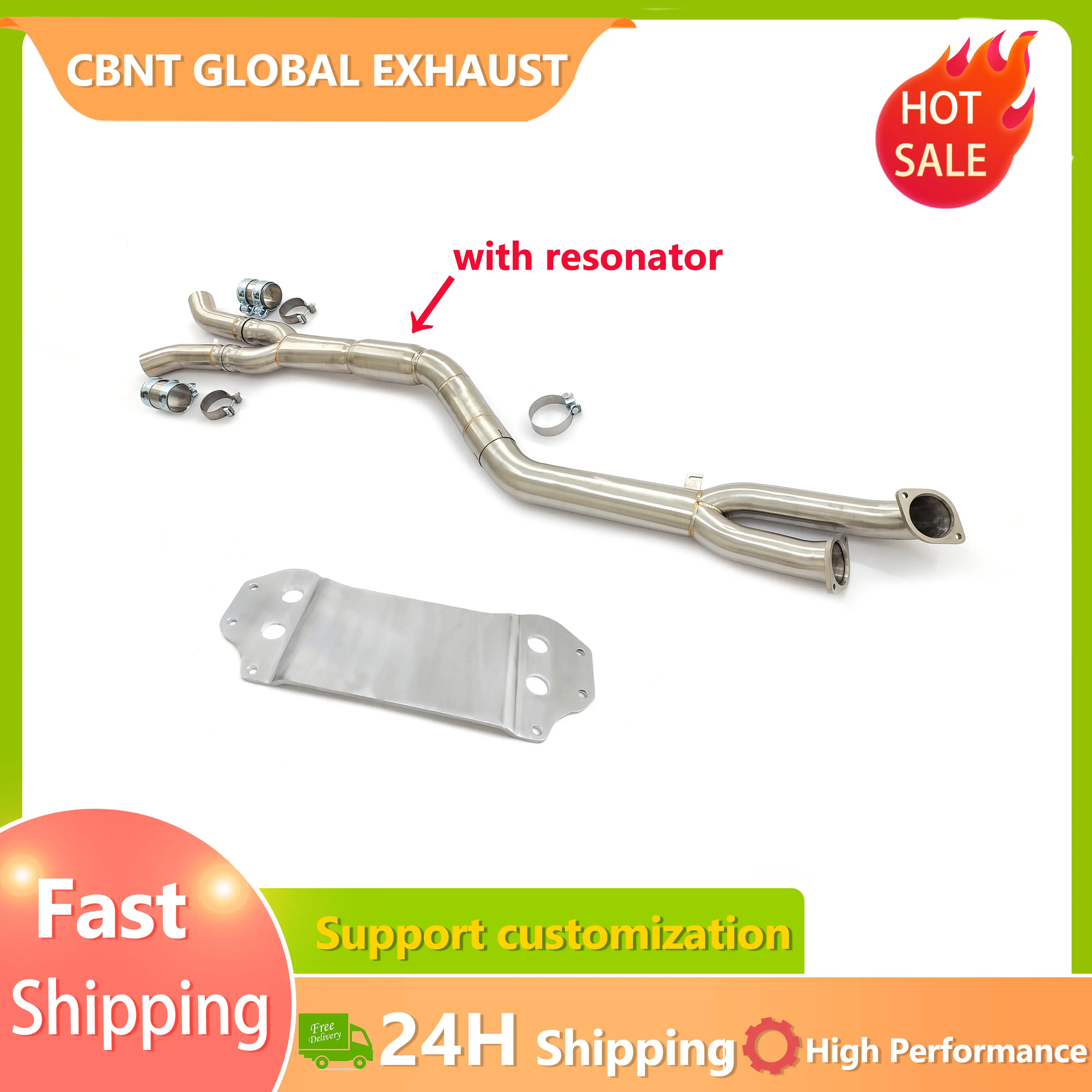 

CBNT for BMW G87 M2 S58 3.0T Exhaust Systems Middle Pipe with Resonator 89mm/3.5inches SS304 Exhaust Mid-Pipe with Brace
