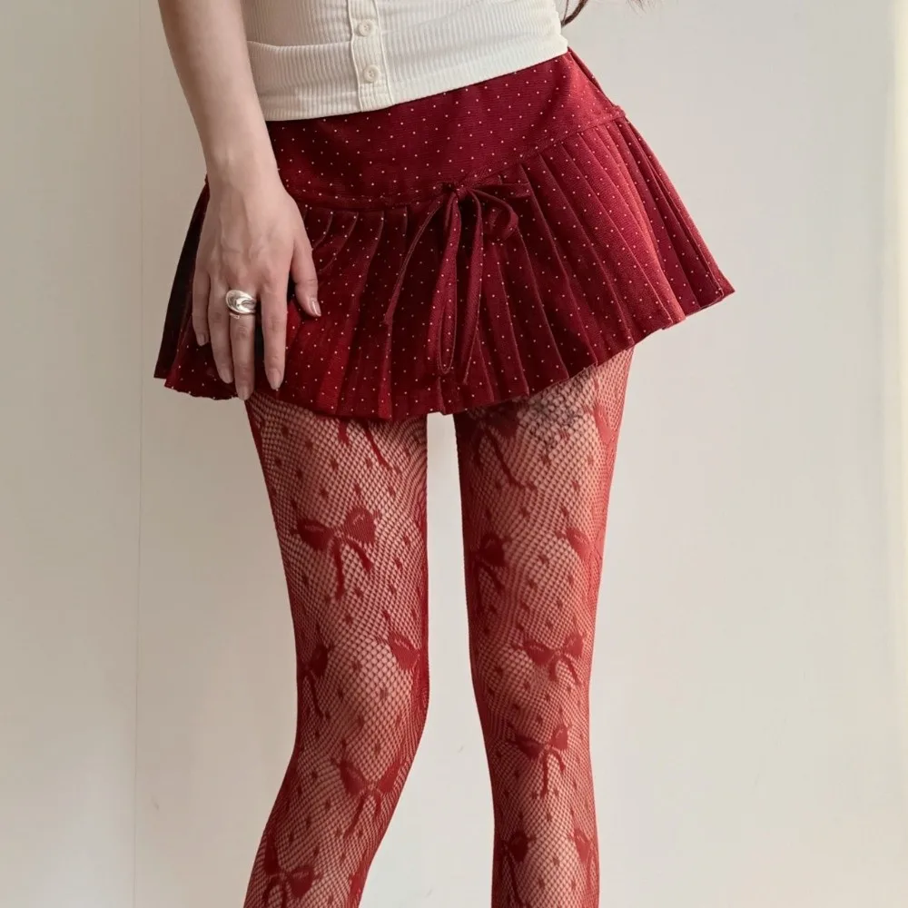 Comfortable Lace Mesh Bow Stockings Vintage Y2K Hollowed Out Jacquard Pantyhose Fishnet Sweet Polka Dot Stockings Spicy Girls