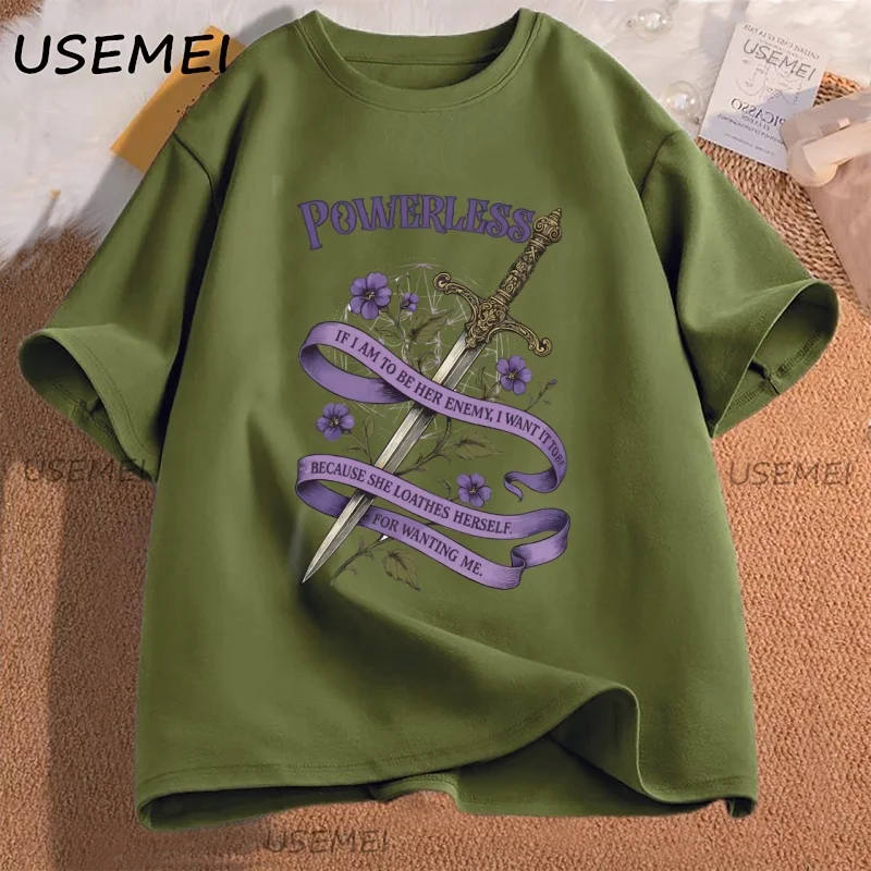 Vintage Powerless T-shirt Women Men Casual Cotton Short Sleeve Bookish Romantasy Bookish Tshirt Streetwear Graphic Tees