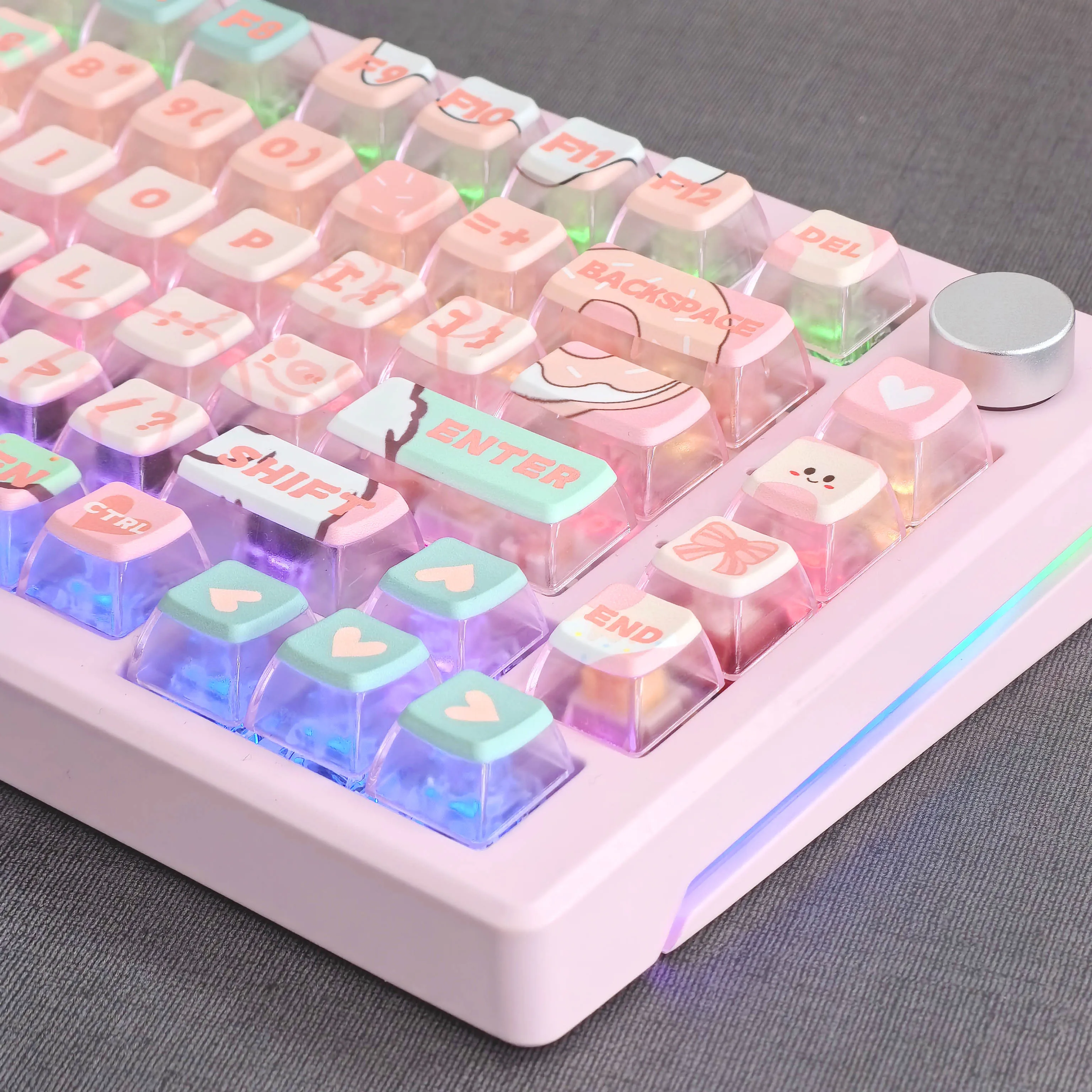 MAIMOOO Pink Keycap Bear Donut Translucent Transparent Cute Keycaps ASA PBT PC 116Keys Diy Cross Switch Love Bow Pudding Keycap