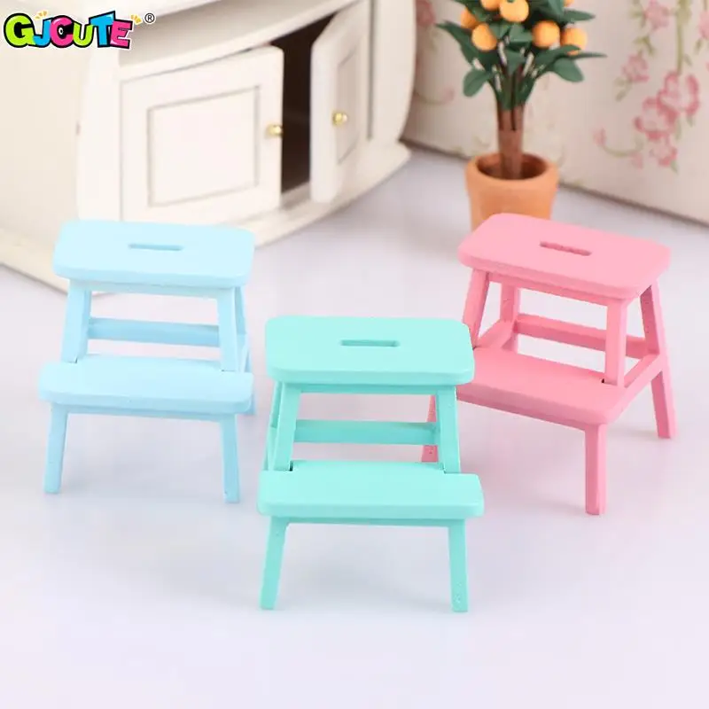 1:12 Dollhouse Miniature Step Stool Footstool Chair Mini Simulation Furniture Model Life Scene Decor Toy Doll House Accessories