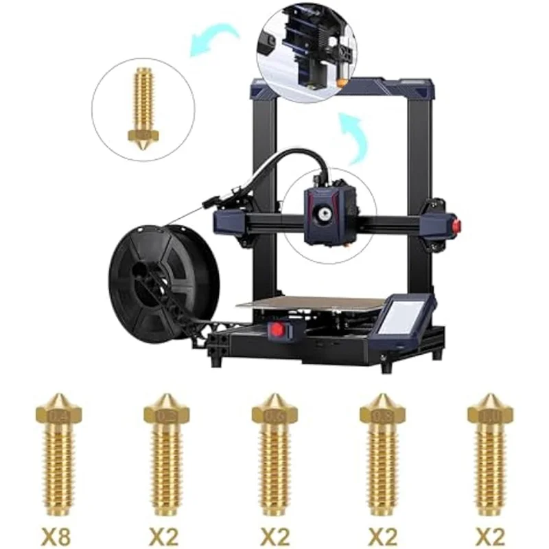 

Превосходные 16 шт. латунные насадки для Anycubic Kobra 2 серии, 8 шт. 0,4 мм, 2 шт. каждая насадка для экструдера 0,2/0,6/0,8/1,0 мм